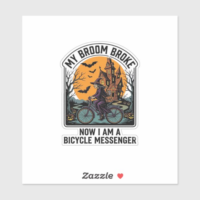 Sticker Messager de vélo Halloween drôle balai de sorcière (Feuille)