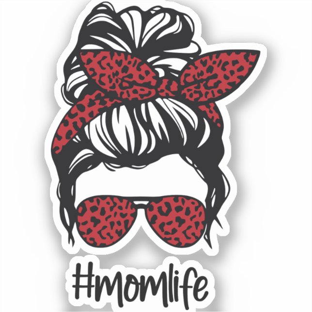 Sticker Messy Bun #momlife Red Leopard (Recto)