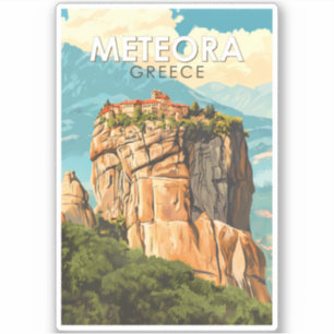 Sticker Meteora Grèce Illustration Voyage Art Rétro