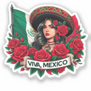 Sticker Mexicaine Fille Viva mexico Illustration du drapea