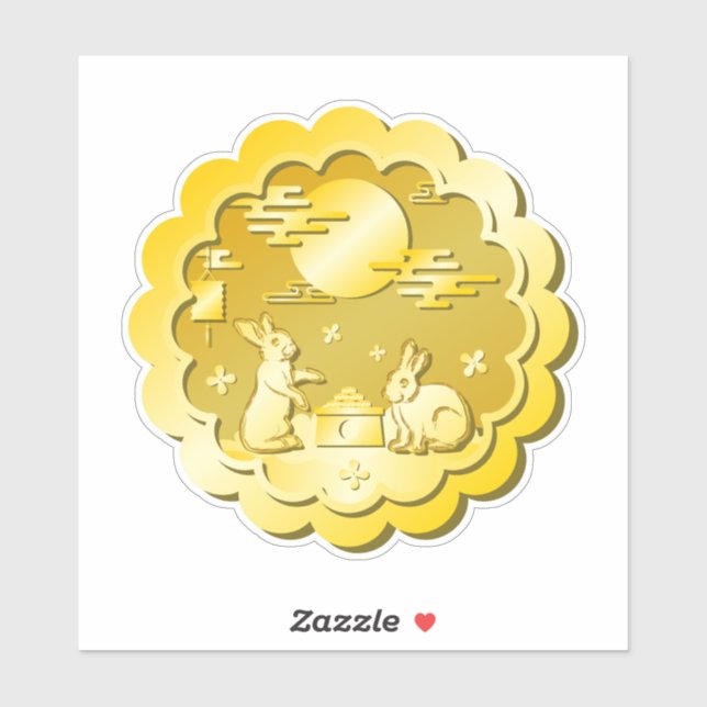 Sticker Mi-automne Festival Gold Mooncake Moon Rabbit (Feuille)