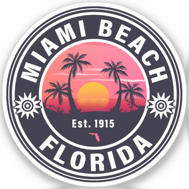 Sticker Miami Beach Floride Retro Sunset Souvenirs 60s (Recto)