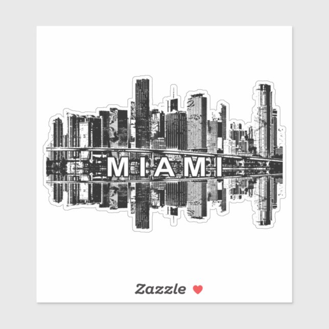 Sticker Miami, Floride horizon en encre noire (Feuille)