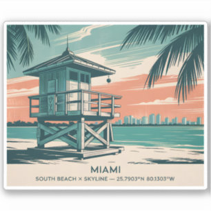 Sticker Miami Floride Voyage South Beach Minimaliste Rétro