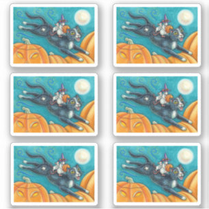 STICKER MICE BLANCHE & CHAT NOIR SUR CHASSE HALLOWEEN SCAV