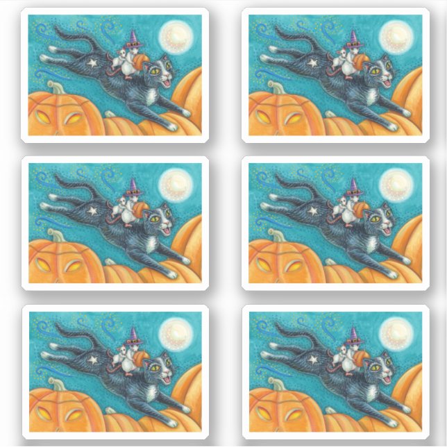 STICKER MICE BLANCHE & CHAT NOIR SUR CHASSE HALLOWEEN SCAV (Devant)