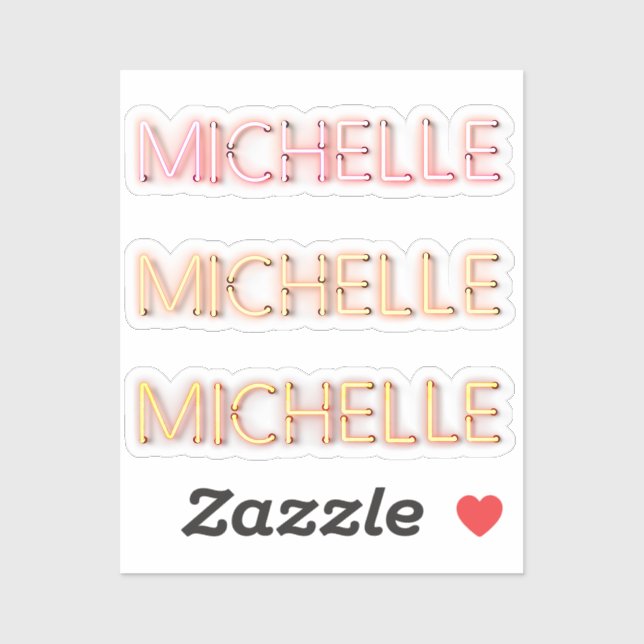 Sticker Michelle nom en néon brillant nouveauté x3 (Feuille)