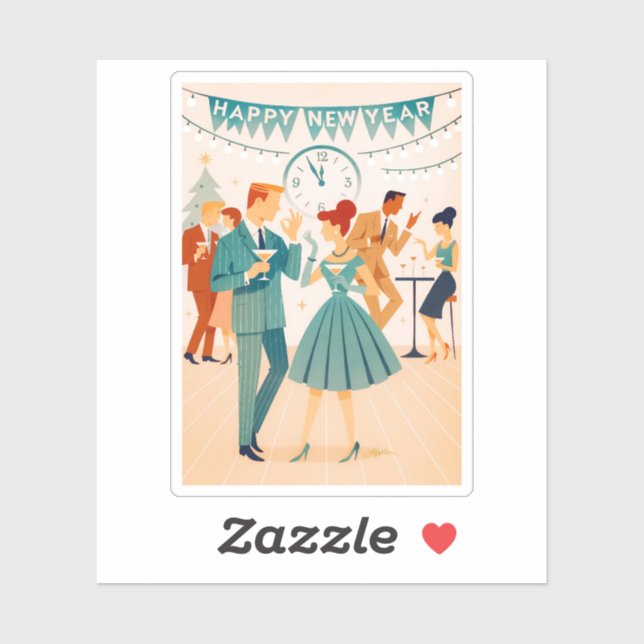 Sticker Mid Century Happy New Year The Martini Dance (Feuille)