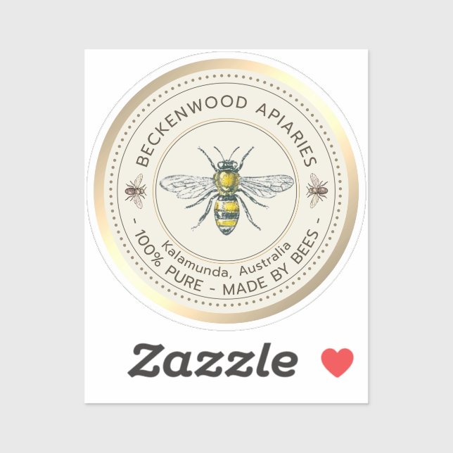 Sticker Miel Abeille Jaune Abeille Bordure Apiary Or (Feuille)