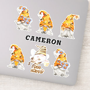 Sticker Miel Gnome Collection Bees, Floral, Ajouter Nom 8"