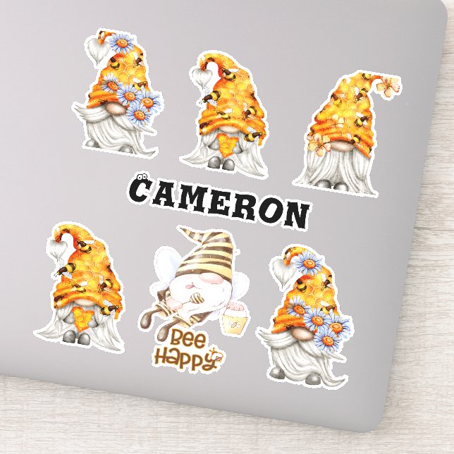 Sticker Miel Gnome Collection Bees, Floral, Ajouter Nom 8" (Détail)