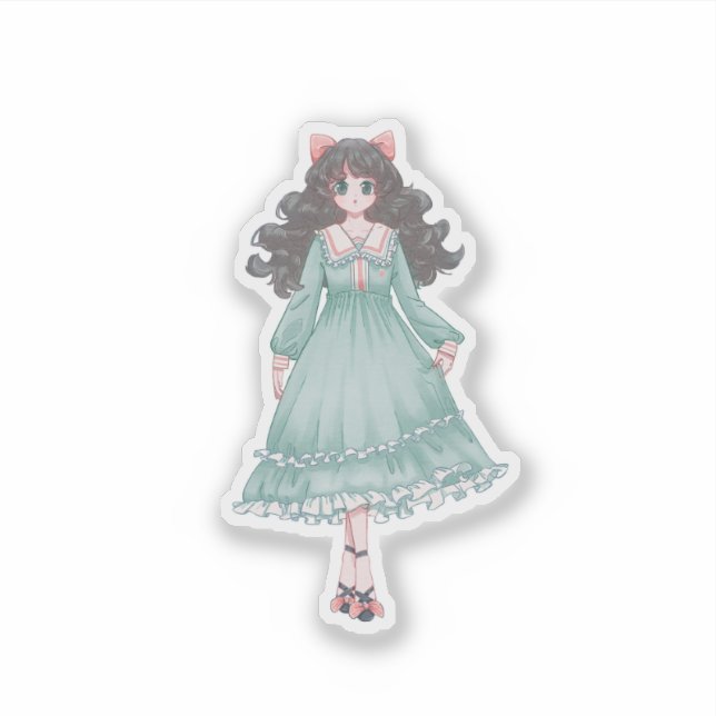 Sticker Mignon Anime Fille Poupée Pastel Vinyle  (Devant)