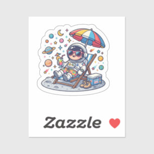 Sticker Mignon Astronaute Kawaii Été Plage Espace Tropical