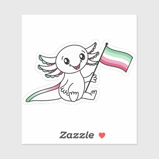 Sticker Mignon Axolotl avec drapeau de fierté Abrosexuelle (Feuille)