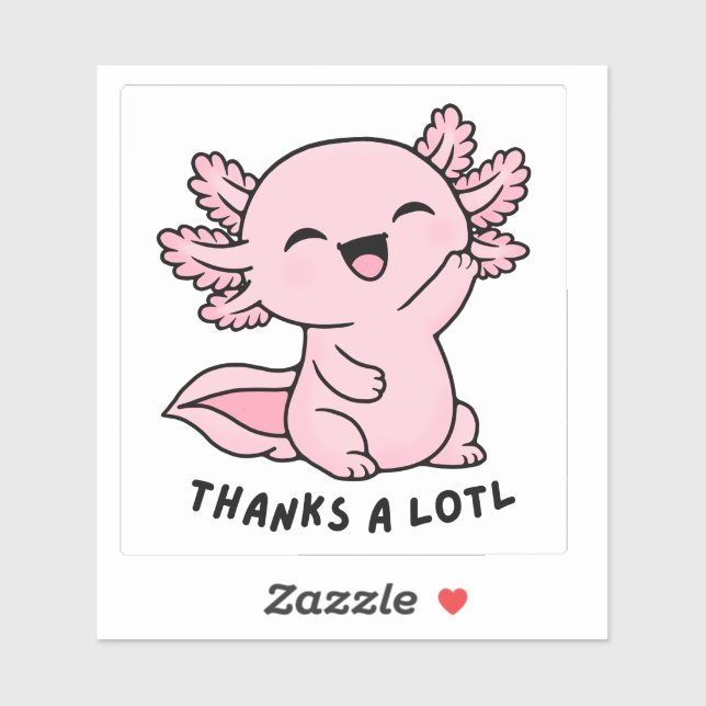 Sticker Mignon Axolotl Kawaii Merci Beaucoup Drôle Autocol (Feuille)