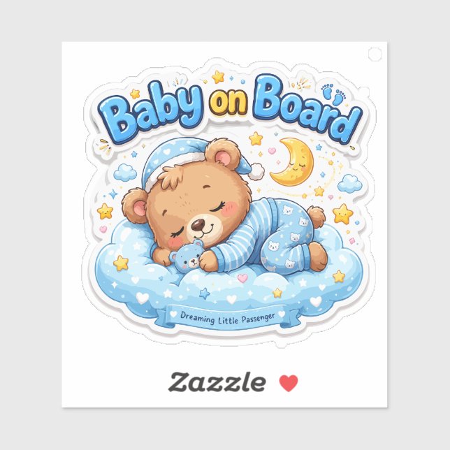 Sticker Mignon bébé ours endormi à bord (Feuille)