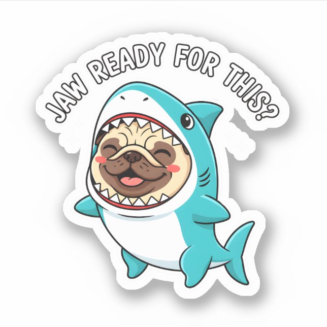Sticker Mignon Bouledogue dans un Costume de Requin Prêt à (Devant)