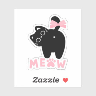 Sticker Mignon Chat “Meow” Rose Kawaii Minou Noir Féminin