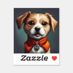 Sticker mignon chien souriant avec collier rouge autocolla