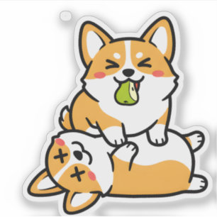 Sticker Mignon Corgi avec Poire sur Corgi Fatigué Art de C