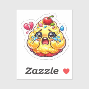 Sticker Mignon Cupcake Kawaii Triste qui Pleure avec un Au