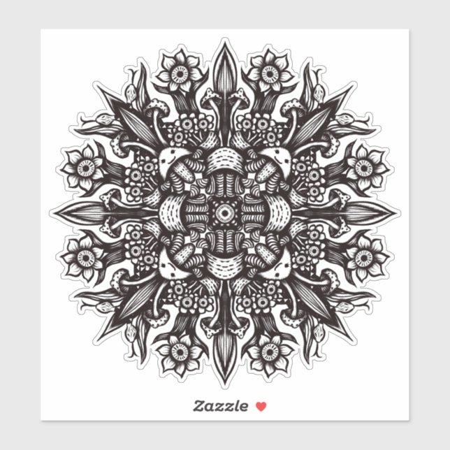 Sticker Mignon Goth Trippy noir et blanc Psychedélique (Feuille)