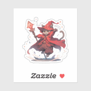 Sticker Mignon Héros Chat Mage Rouge