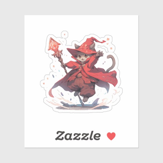 Sticker Mignon Héros Chat Mage Rouge (Feuille)