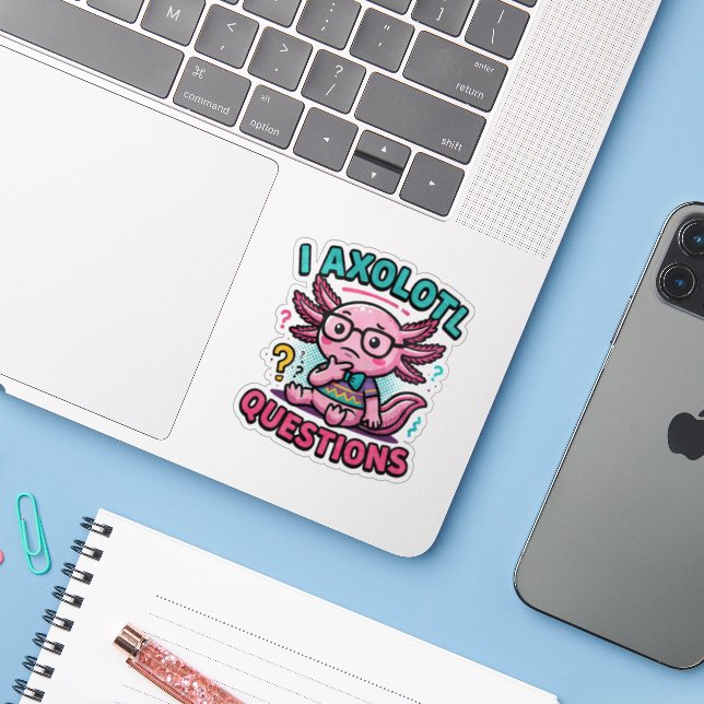 Sticker Mignon Je Questions Axolotl nerd aztec avec des lu (Ordinateur portable avec iPhone)