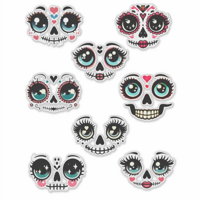 Sticker mignon jour de la fille morte visages illustration (Devant)