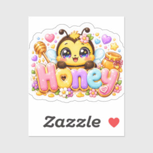 Sticker Mignon Kawaii Abeille Nom Pastel Rose Étincelant B