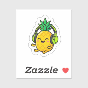 Sticker Mignon Kawaii Ananas Portant des Écouteurs SuStick