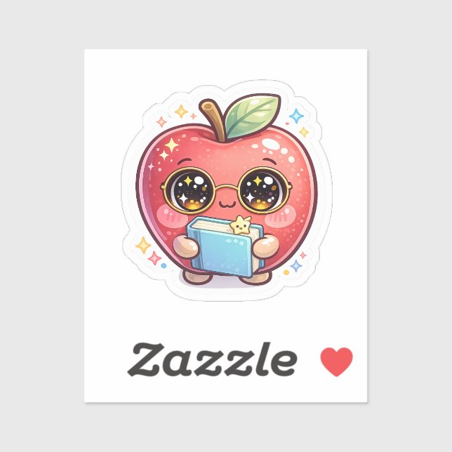 Sticker Mignon Kawaii Apple Intelligent avec des Lunettes  (Feuille)