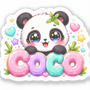 Sticker Mignon Kawaii Coco Panda Nom Pastel Rose Étincelan