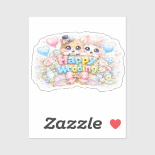 Sticker Mignon Kawaii Couple Animaux Mariage Heureux Paste