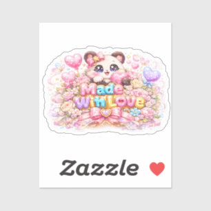Sticker Mignon Kawaii Fabriqué Avec Amour Chat Nom Pastel