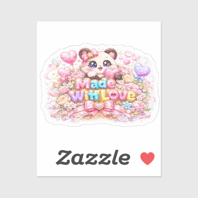 Sticker Mignon Kawaii Fabriqué Avec Amour Chat Nom Pastel  (Feuille)