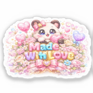 Sticker Mignon Kawaii Fabriqué Avec Amour Chat Nom Pastel