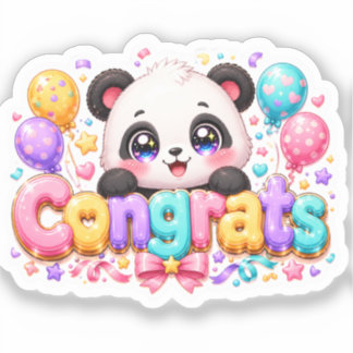 Sticker Mignon Kawaii Félicitations Panda Nom Pastel Rose