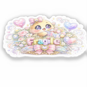 Sticker Mignon Kawaii Fragile Manipuler avec soin Chat Pas