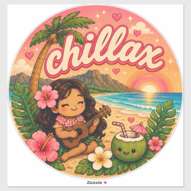 Sticker mignon kawaii hawaï  (Feuille)