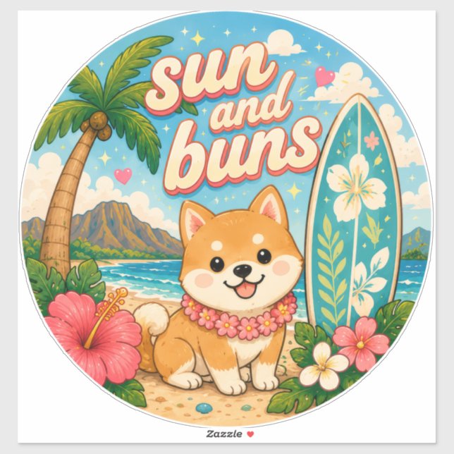 Sticker mignon kawaii hawaï  (Feuille)