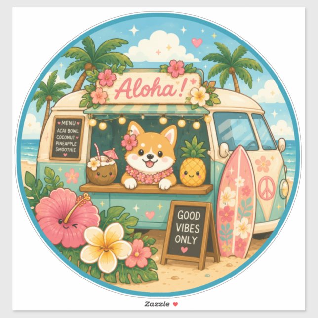 Sticker mignon kawaii hawaï  (Feuille)