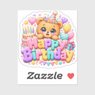 Sticker Mignon Kawaii Joyeux Anniversaire Ours en Peluche 