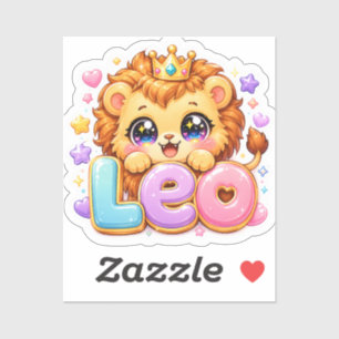 Sticker Mignon Kawaii Leo Lion Nom Couronne Rose Pastel Ét