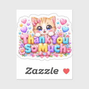 Sticker Mignon Kawaii Merci Beaucoup Chat Nom Rose Pastel