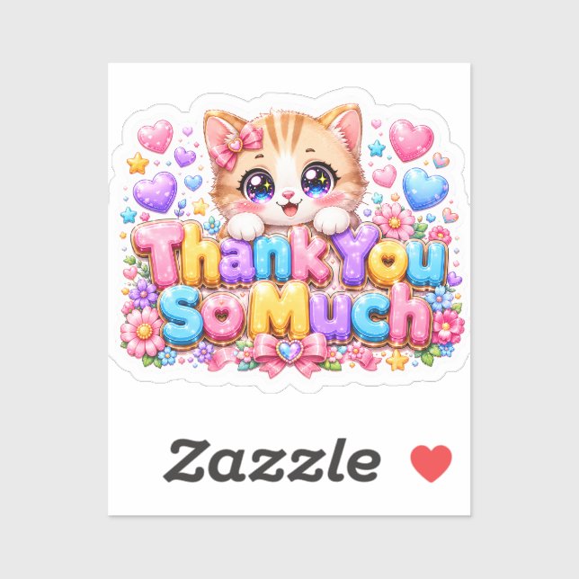 Sticker Mignon Kawaii Merci Beaucoup Chat Nom Rose Pastel (Feuille)