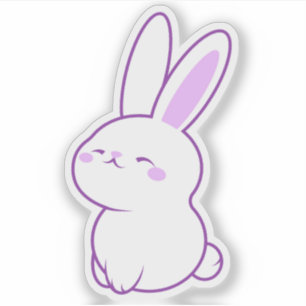 Sticker Mignon Kawaii Pastel Violet Lapin Sourire Heureux 