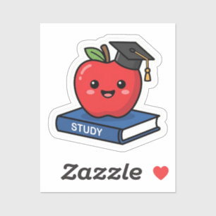 Sticker Mignon Kawaii Pomme Rouge Portant une Casquette de