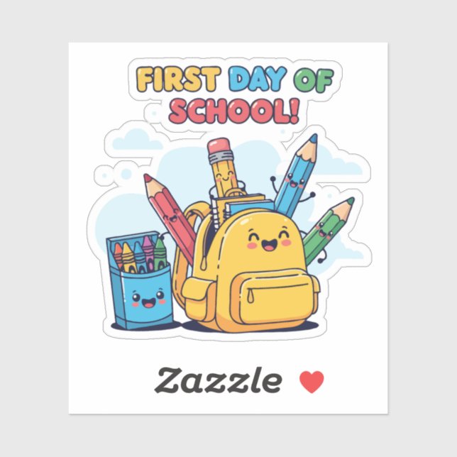 Sticker Mignon Kawaii Premier Jour d'École ! Cartable de D (Feuille)